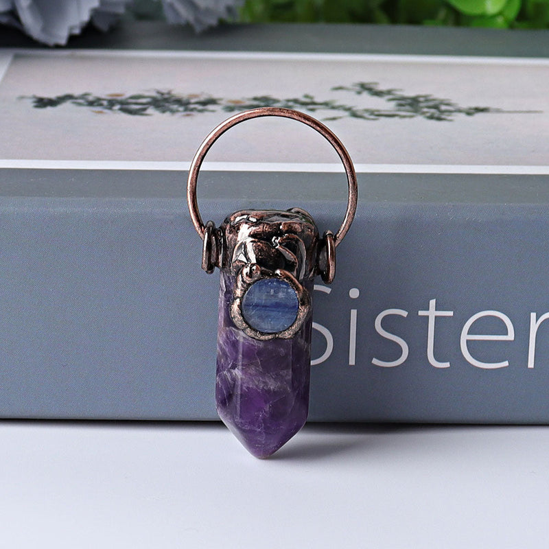 2.4 Inch Amethyst Rose Quartz Pendant With Kyanite