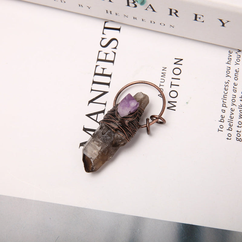 2-inch Amethyst Smoky Quartz Pendant for Spiritual Healing