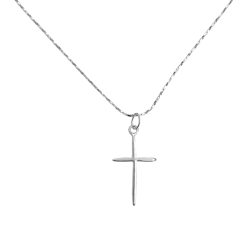 Petite Rounded Sterling Silver Cross Charm Necklace With Gossamer Thin Sterling Silver 18