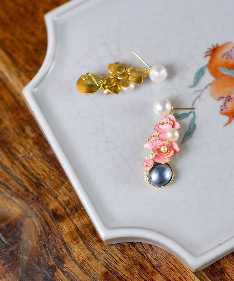 New Pink Sterling Silver Pearl Stud Earrings