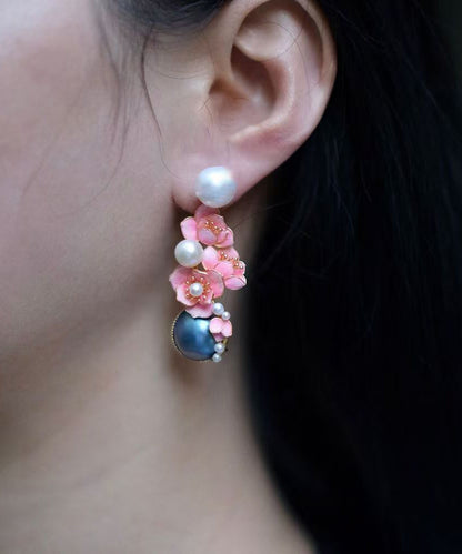 New Pink Sterling Silver Pearl Stud Earrings