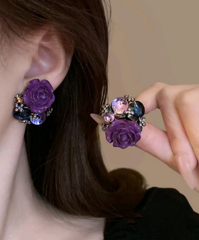 New Purple Alloy Zircon Stud Earrings