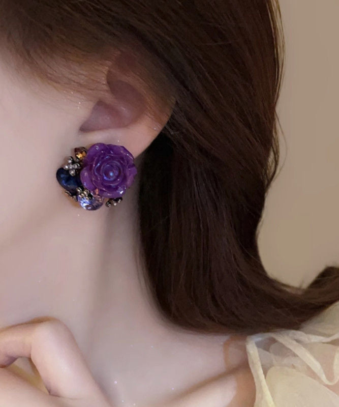 New Purple Alloy Zircon Stud Earrings