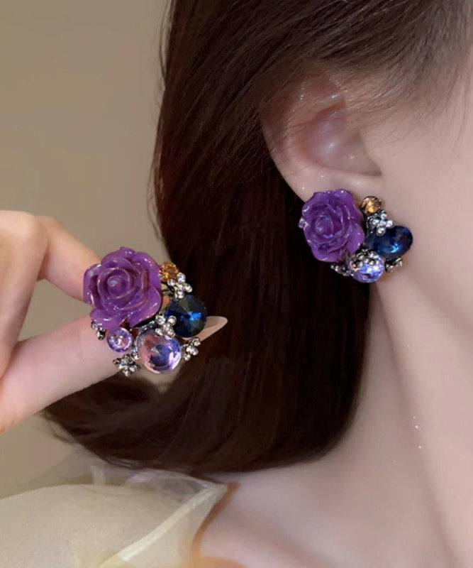 New Purple Alloy Zircon Stud Earrings
