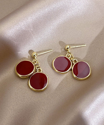 New Red Copper Overgild Disc Drop Earrings