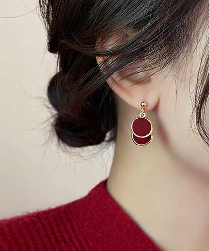 New Red Copper Overgild Disc Drop Earrings