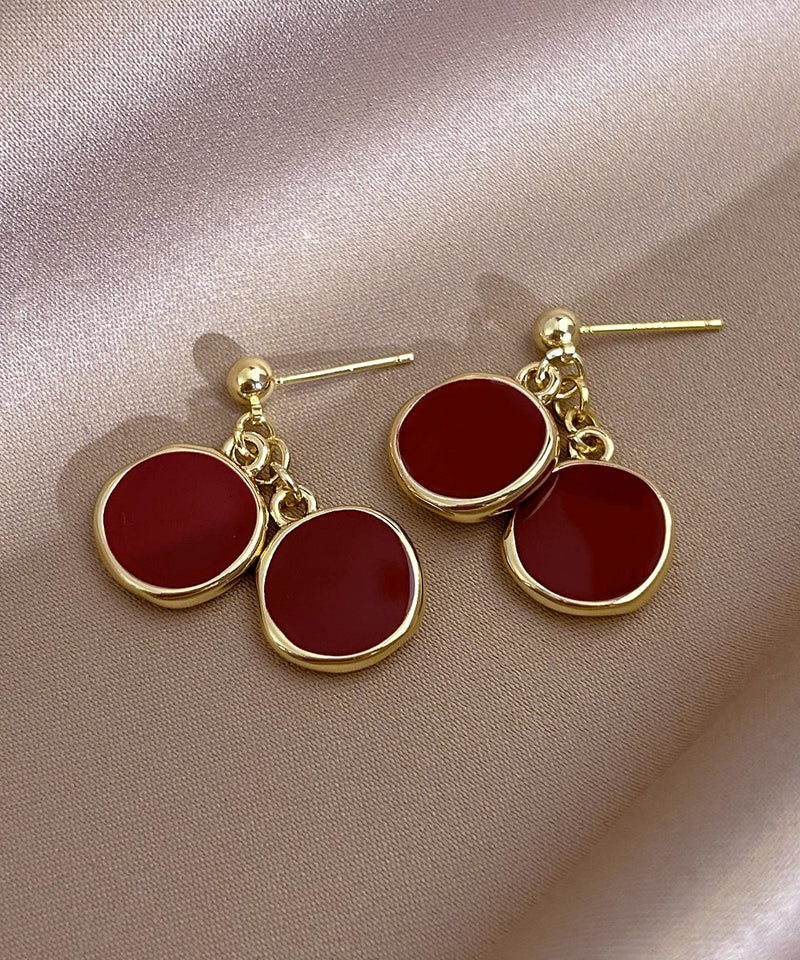 New Red Copper Overgild Disc Drop Earrings