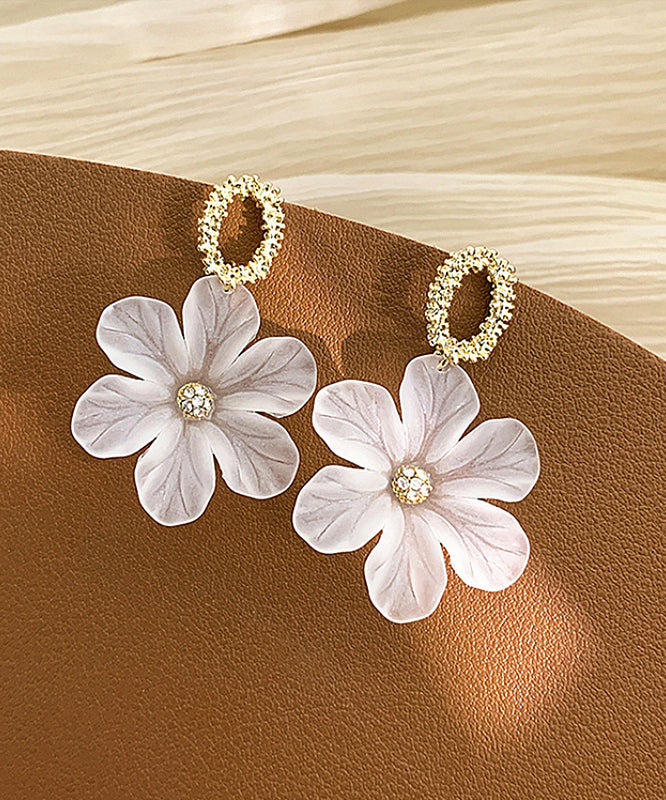 New White Alloy Resin Stud Earrings