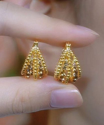 New Gold Copper Overgild Zircon Hollow Out Basket Hoop Earrings