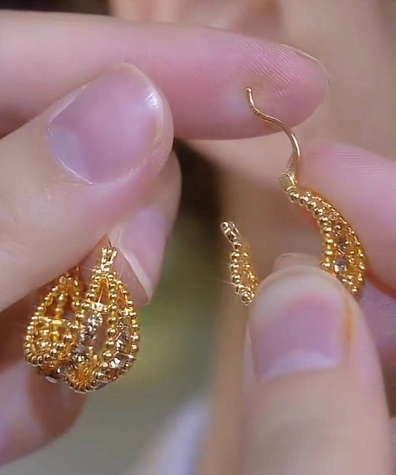 New Gold Copper Overgild Zircon Hollow Out Basket Hoop Earrings