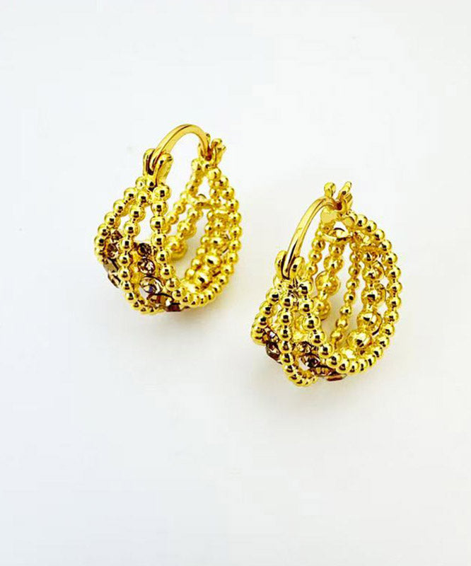 New Gold Copper Overgild Zircon Hollow Out Basket Hoop Earrings
