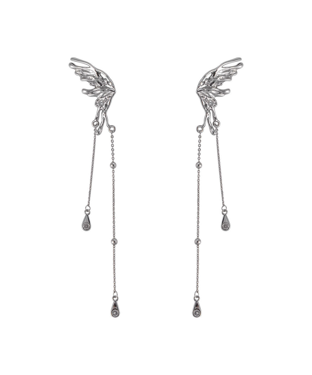 Silk Copper Butterfly Tassel Drop Earrings