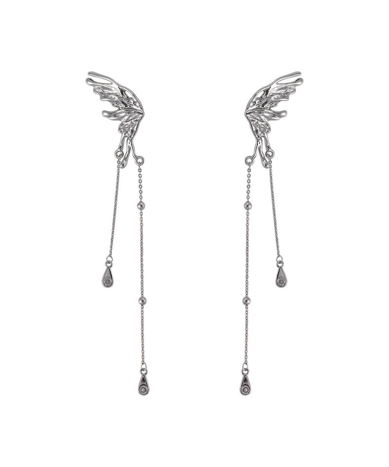 Silk Copper Butterfly Tassel Drop Earrings
