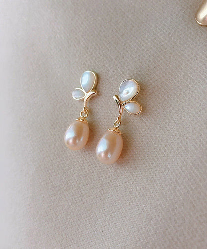 Diy Gold Sterling Silver Overgild Drip Pearl Butterfly Drop Earrings