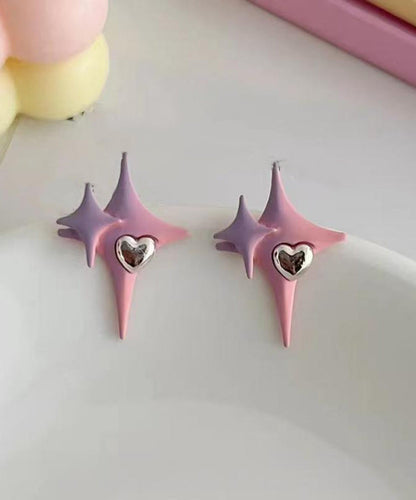 Pink Alloy Star Love Stud Earrings