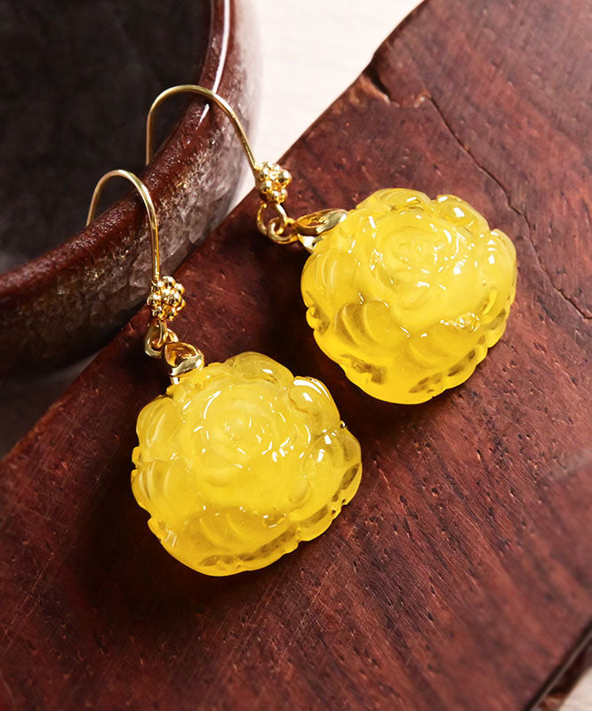 Yellow 14k Gold Amber Beeswax Drop Earrings
