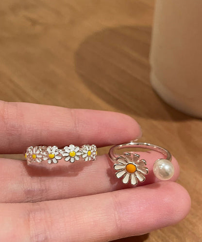Original White Copper Glaze Pearl Open Rings Two Piece Set