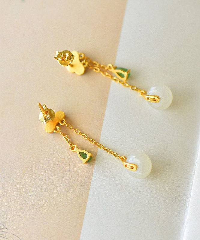 Yellow Overgild Jade Agate Auspicious Clouds Drop Earrings