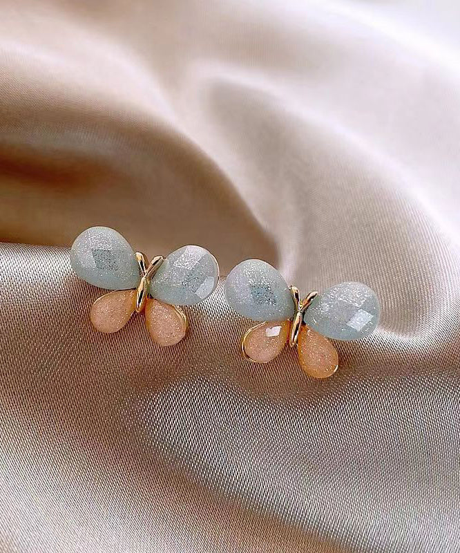 Diy Colorblock Copper Overgild Butterfly Stud Earrings