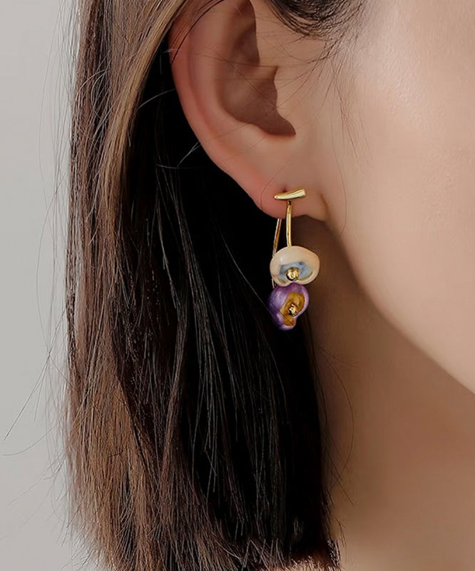 Retro Multicolor Copper Overgild Enamel Drip Glaze Drop Earrings