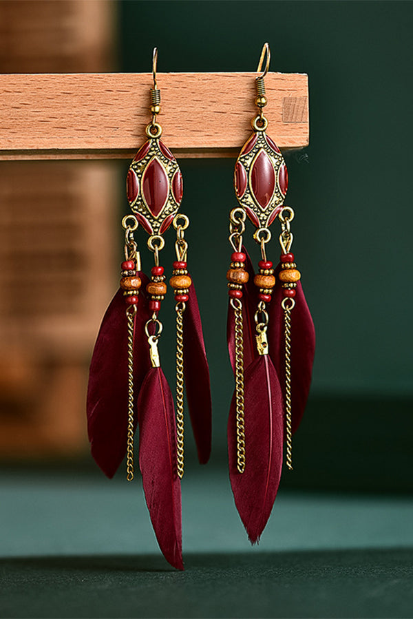 Colorful Feather Tassel Dangle Drop Earrings