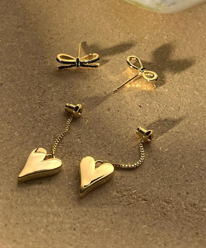 Gold Sterling Silver Overgild Bow Love Tassel Drop Earrings