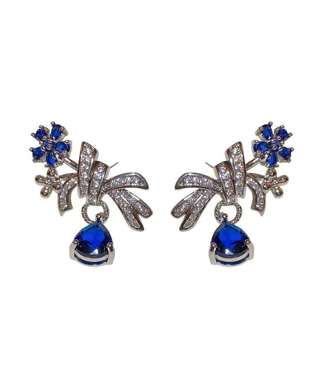 Oversize Blue Sterling Silver Zircon Water Drop Drop Earrings