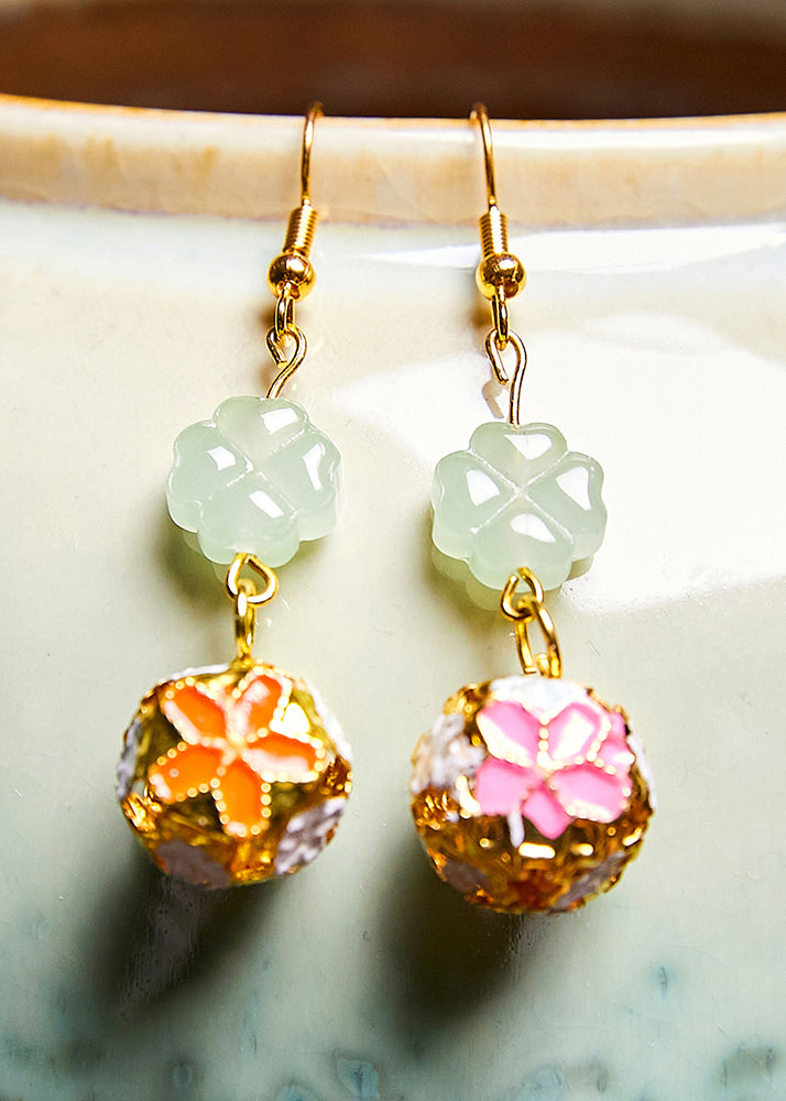 Asymmetric Design Circular 14k Gold Drop Earrings