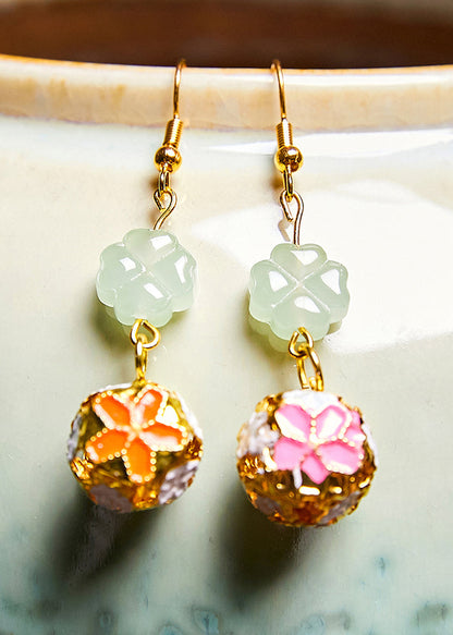 Asymmetric Design Circular 14k Gold Drop Earrings