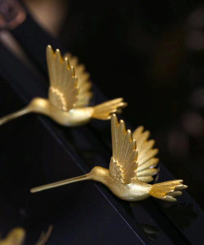 Gold Sterling Silver Overgild Flying Bird Stud Earrings