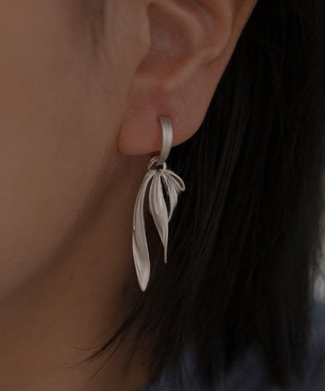 Silk Sterling Silver Bow Ribbon Drop Earrings