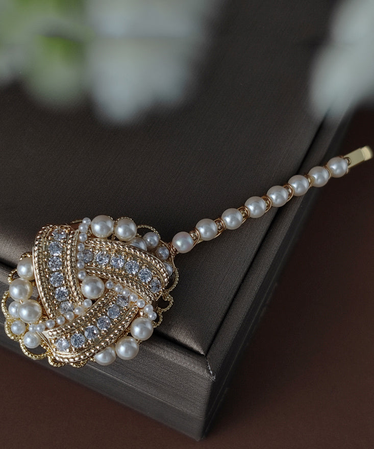 Gold Copper Overgild Inlaid Pearl Zircon Hairpin
