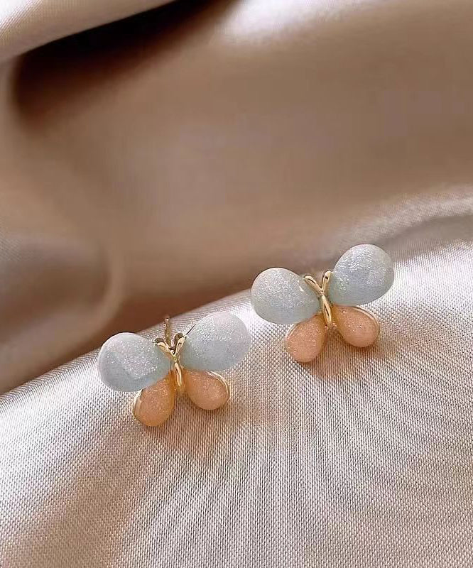 Diy Colorblock Copper Overgild Butterfly Stud Earrings