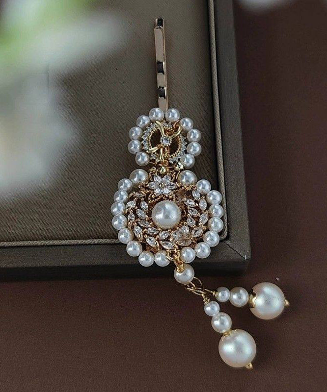Chinese Style White Alloy Pearl Calabash Tassel Hairpin