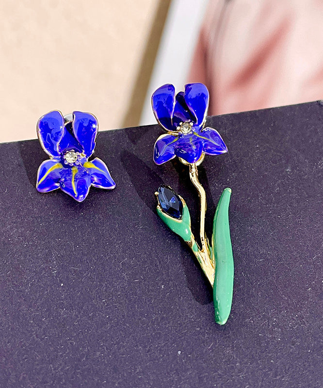 Purple Sterling Silver Overgild Asymmetric Drop Earrings
