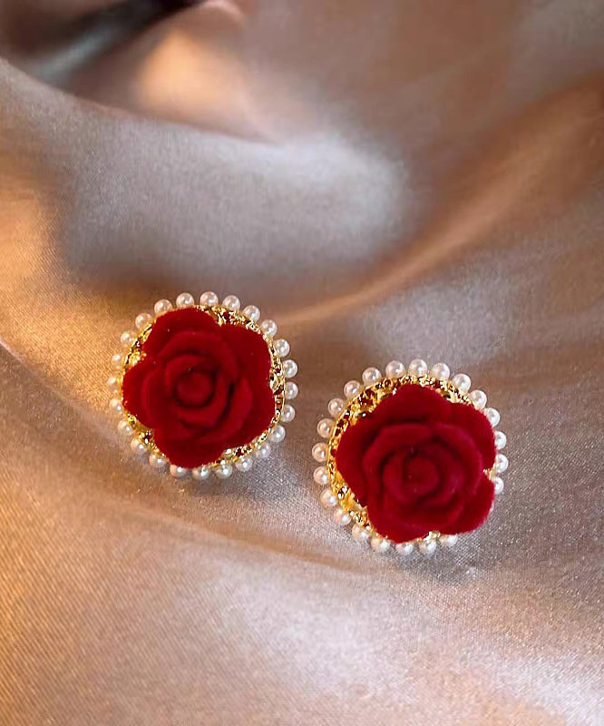 Red Copper Alloy Pile Coating Stud Earrings
