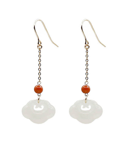 Art White 18k Gold Jade Ruyi Agate Drop Earrings