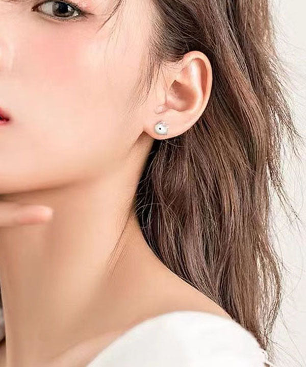 Fine Pink Little Rabbit Silver Stud Earrings