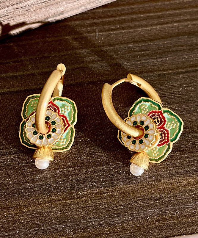 Chinese Style Rainbow Copper Overgild Dripping Glaze Hoop Earrings