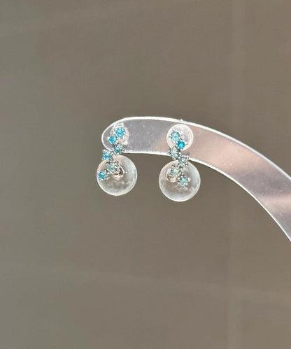 Transparent Color Sterling Silver Zircon Glass Marble Drop Earrings