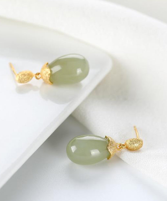 Diy Cyan Sterling Silver Overgild Jade Drop Earrings