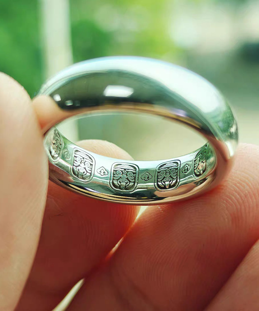 Silk Plain Ring Carving Silver Rings