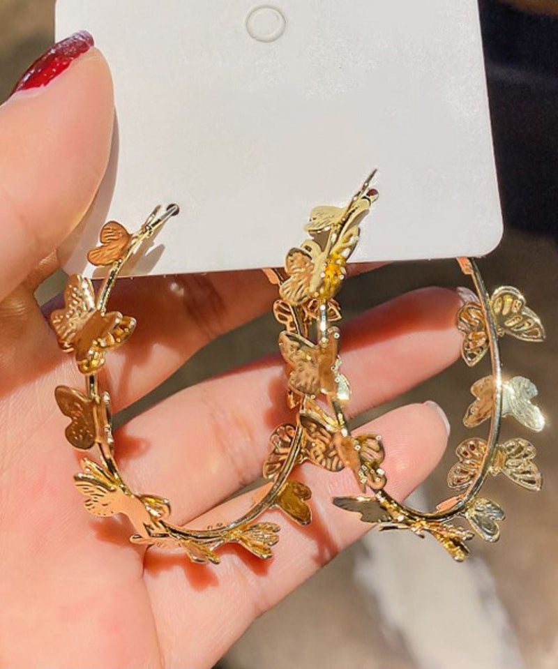 Gold Sterling Silver Overgild Butterfly C Shaped Hoop Earrings