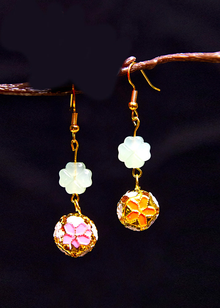 Asymmetric Design Circular 14k Gold Drop Earrings