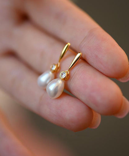 Light Luxurysmall Stone Pearl Zircon 14k Gold Stud Earrings