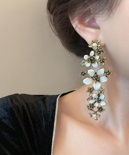 Retro White Alloy Tassel Drop Earrings