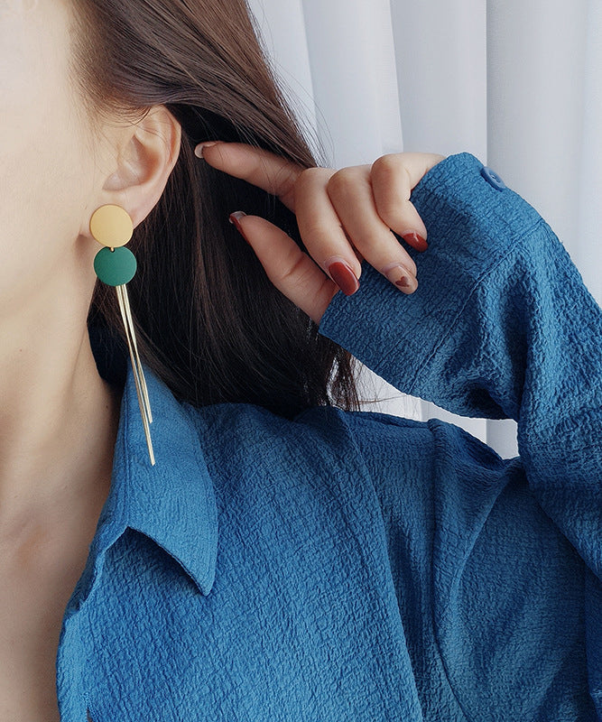 Colorblock Alloy Baking Paint Circular Tassel Drop Earrings
