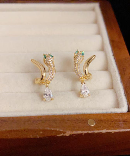 Vogue Gold Copper Alloy Zircon Serpentine Drop Earrings