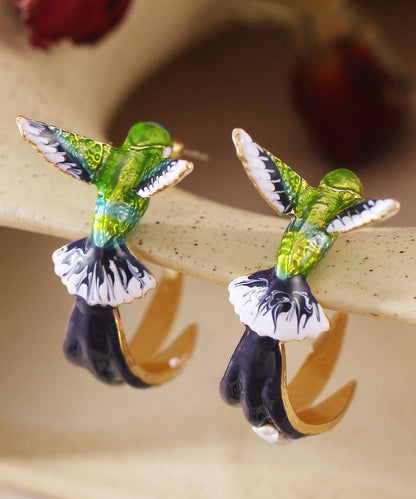Stylish Green Bird Metal Hoop Earrings