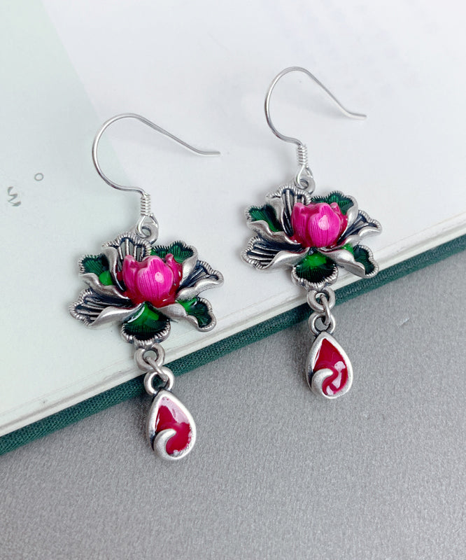 Rose Sterling Silver Lotus Watch Drop Tassel Drop Earrings